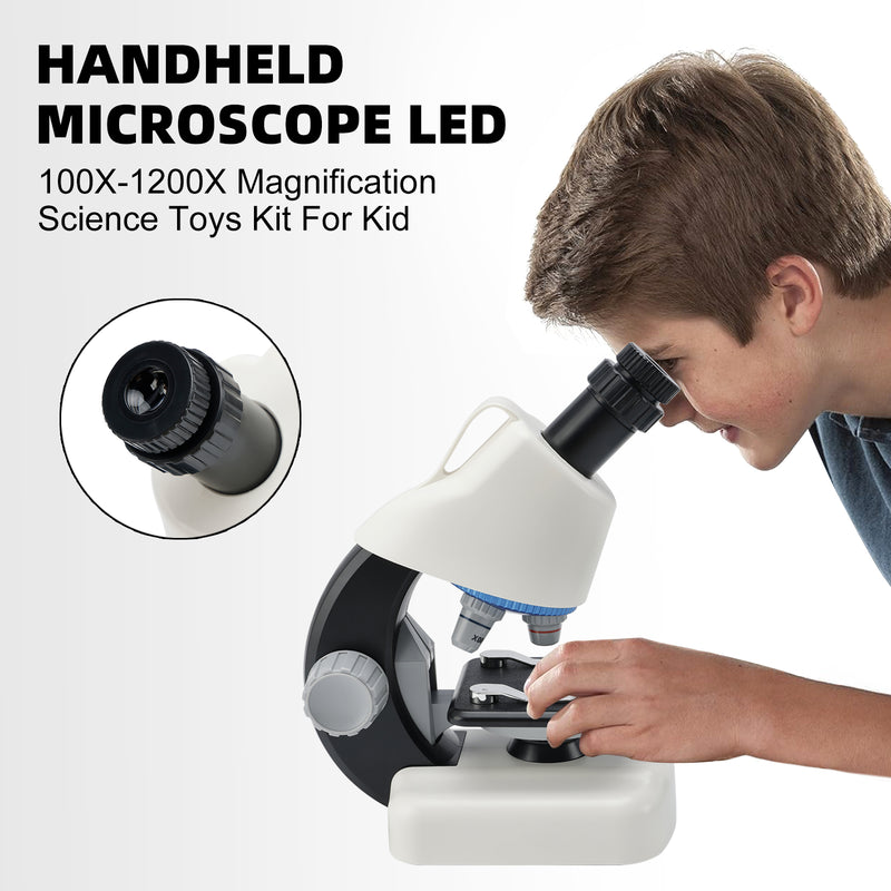 Handheld Microscope LED 100X-1200X Magnification Science Toys Kit For Kid White