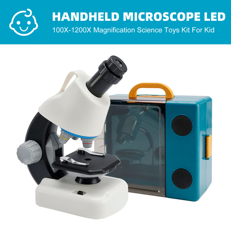 Handheld Microscope LED 100X-1200X Magnification Science Toys Kit For Kid White