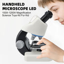 Handheld Microscope LED 100X-1200X Magnification Science Toys Kit For Kid White