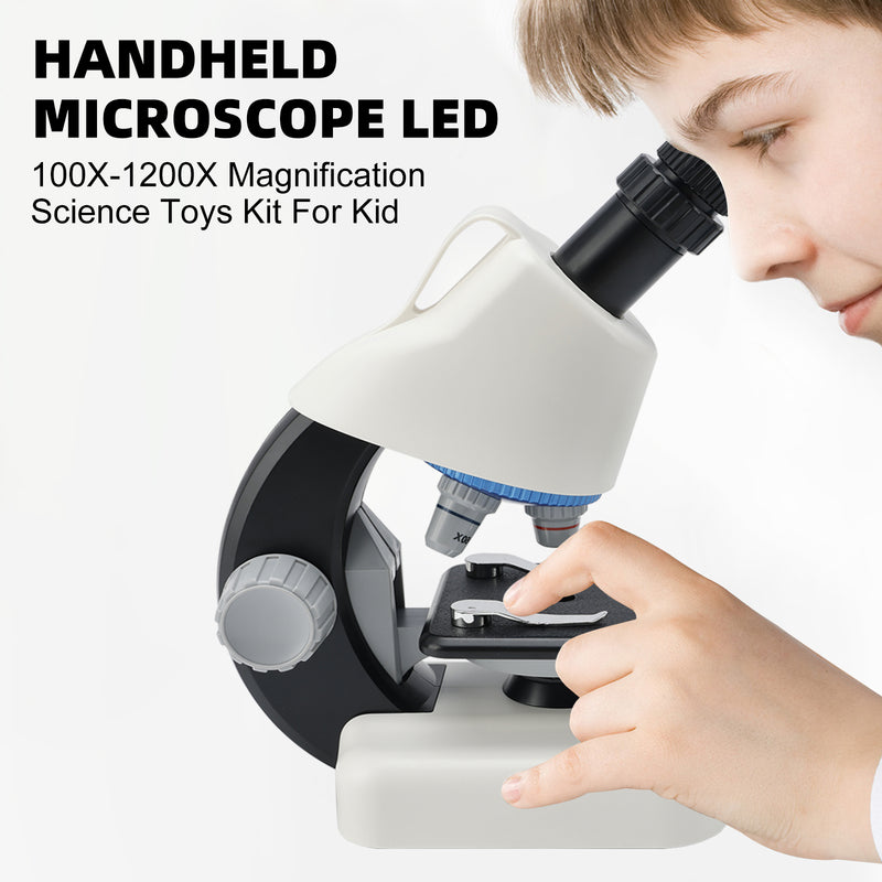 Handheld Microscope LED 100X-1200X Magnification Science Toys Kit For Kid White