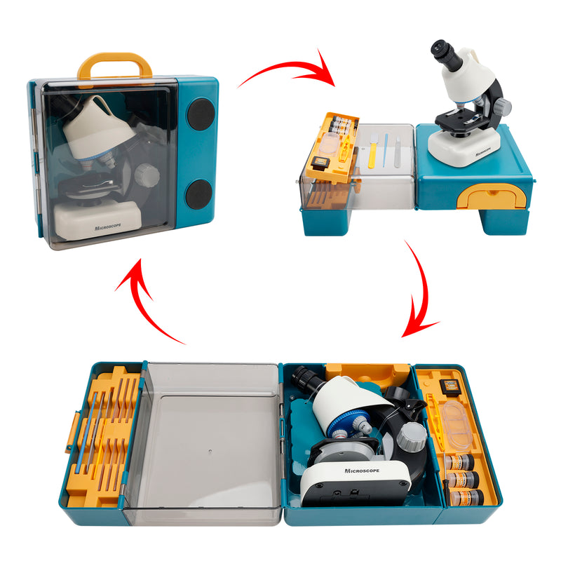 Handheld Microscope LED 100X-1200X Magnification Science Toys Kit For Kid White