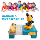 Handheld Microscope LED 100X-1200X Magnification Science Toys Kit For Kid Yellow
