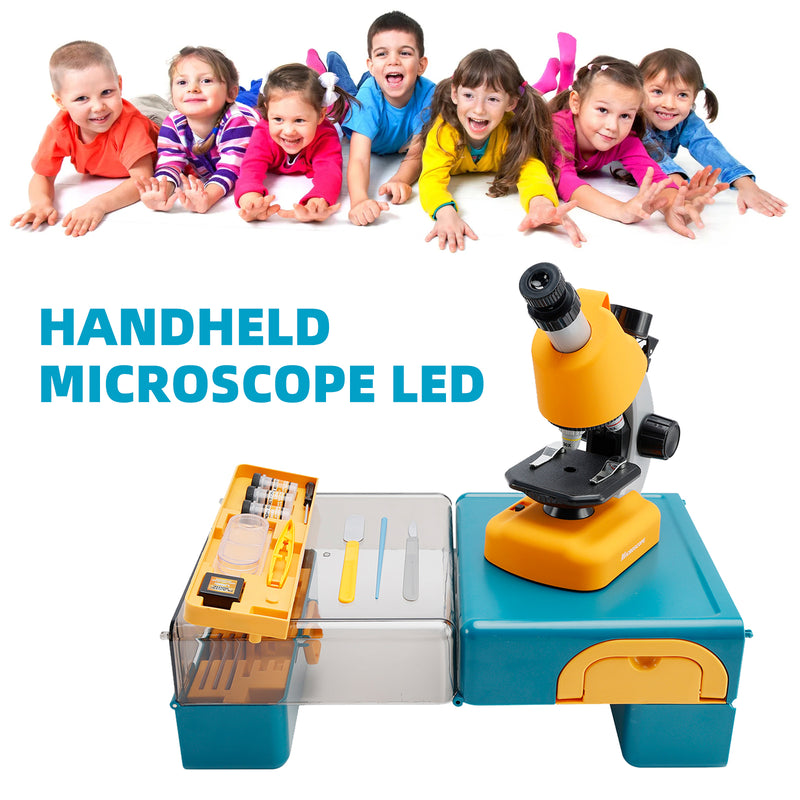Handheld Microscope LED 100X-1200X Magnification Science Toys Kit For Kid Yellow