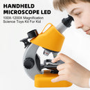 Handheld Microscope LED 100X-1200X Magnification Science Toys Kit For Kid Yellow