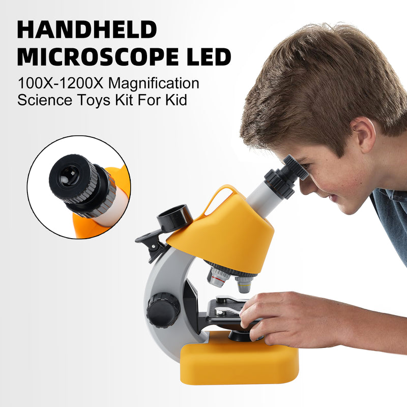 Handheld Microscope LED 100X-1200X Magnification Science Toys Kit For Kid Yellow