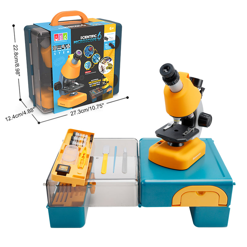 Handheld Microscope LED 100X-1200X Magnification Science Toys Kit For Kid Yellow