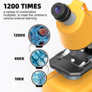Handheld Microscope LED 100X-1200X Magnification Science Toys Kit For Kid Yellow
