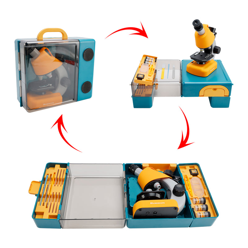 Handheld Microscope LED 100X-1200X Magnification Science Toys Kit For Kid Yellow