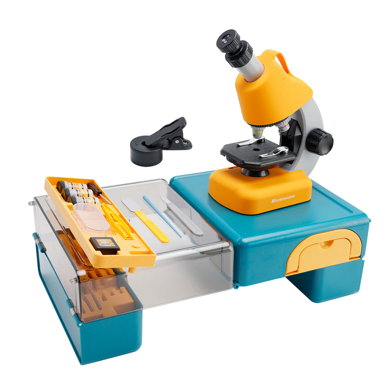 Handheld Microscope LED 100X-1200X Magnification Science Toys Kit For Kid Yellow