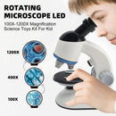 Rotating Microscope LED 100X-1200X Magnification Science Toys Kit For Kid White