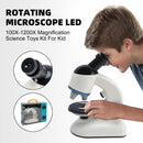 Rotating Microscope LED 100X-1200X Magnification Science Toys Kit For Kid White