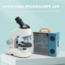 Rotating Microscope LED 100X-1200X Magnification Science Toys Kit For Kid White