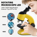 Rotating Microscope LED 100X-1200X Magnification Science Toys Kit For Kid Yellow