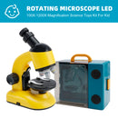 Rotating Microscope LED 100X-1200X Magnification Science Toys Kit For Kid Yellow