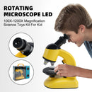 Rotating Microscope LED 100X-1200X Magnification Science Toys Kit For Kid Yellow