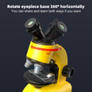 Rotating Microscope LED 100X-1200X Magnification Science Toys Kit For Kid Yellow