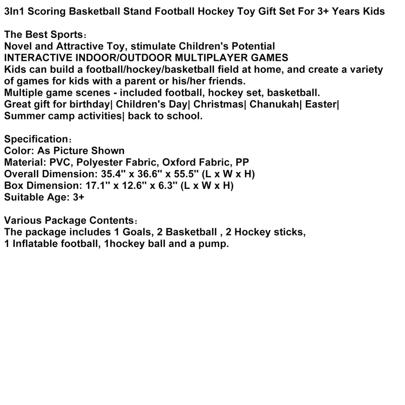 3In1 Scoring Basketball Stand Football Hockey Toy Gift Set For 3+ Years Kids