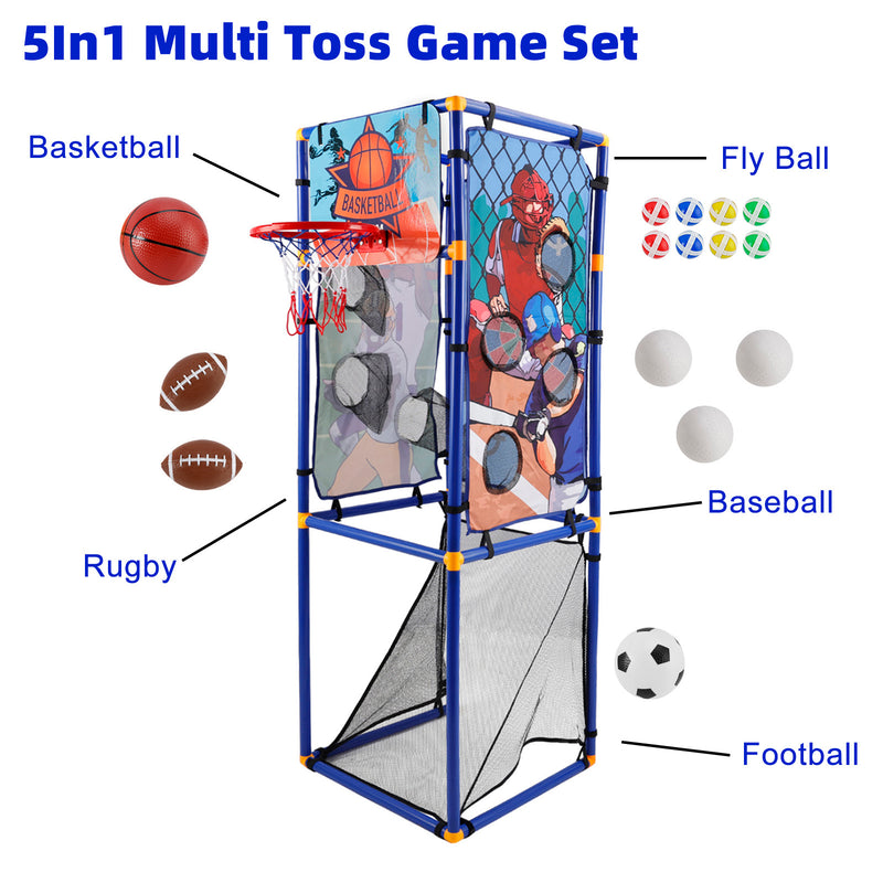 5In1 Multi Toss Game Set Play Football,Baseball,Basketball,Rugby And Fly Ball
