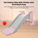3In1 Kid Folding Slide With Climber,Basketball Hoop,Freestanding Slide Toy Pink