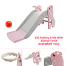 3In1 Kid Folding Slide With Climber,Basketball Hoop,Freestanding Slide Toy Pink