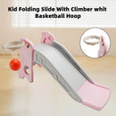 3In1 Kid Folding Slide With Climber,Basketball Hoop,Freestanding Slide Toy Pink