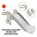 3In1 Kid Folding Slide With Climber,Basketball Hoop,Freestanding Slide Toy White