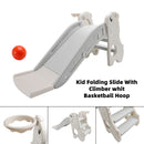 3In1 Kid Folding Slide With Climber,Basketball Hoop,Freestanding Slide Toy White