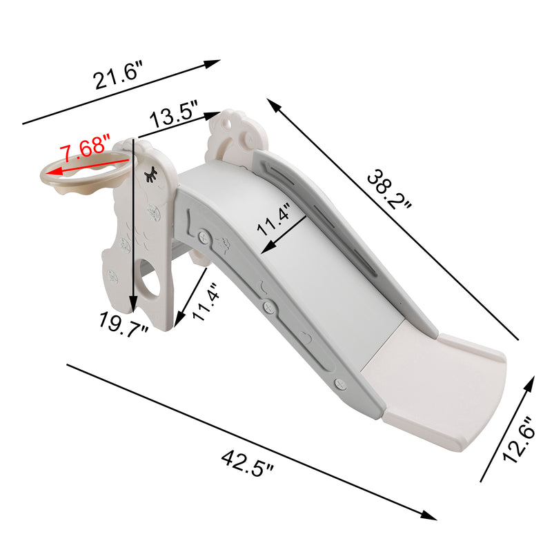3In1 Kid Folding Slide With Climber,Basketball Hoop,Freestanding Slide Toy White