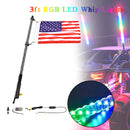 3ft RGB LED APP Whip Lights Antenna W/ Flag Remote Control For Polaris UTV ATV