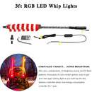 3ft RGB LED APP Whip Lights Antenna W/ Flag Remote Control For Polaris UTV ATV