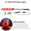 4ft RGB LED APP Whip Lights Antenna W/ Flag Remote Control For Polaris UTV ATV