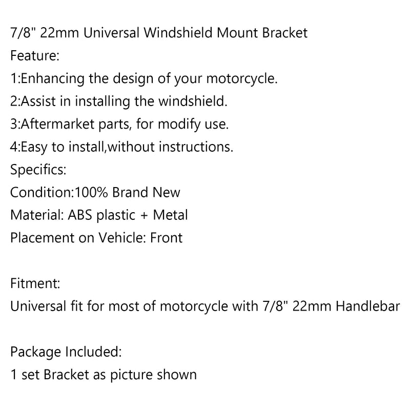 Universal Motorcycle 7/8'' 22mm Standard Handlebar Windshield Bracket Mount Clamp Generic