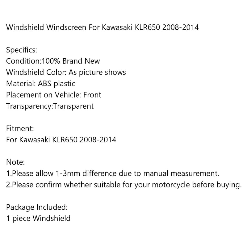 2008-2014 Kawasaki KLR650 1x Short 4mm Motorcycle Windscreen Windshield