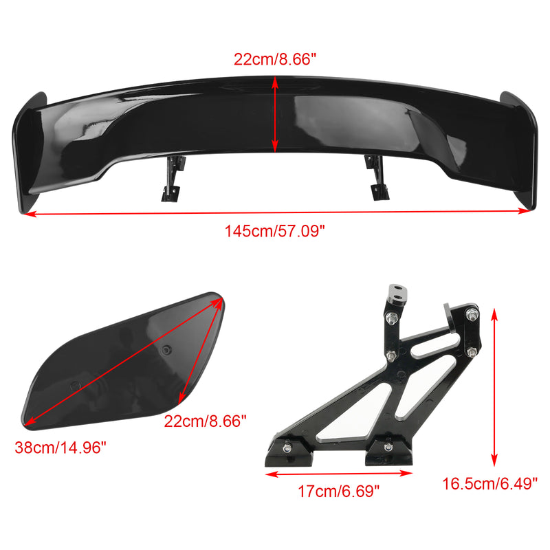 57" 145cm Universal Racing GT Style Down Force Trunk Spoiler Wing Glossy Black