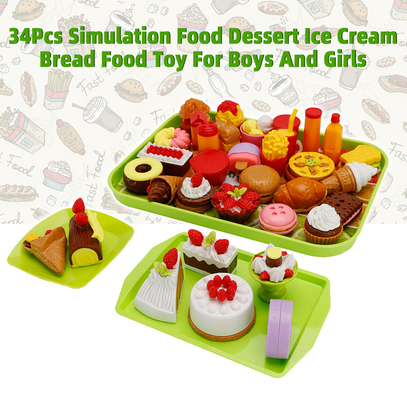 34Pcs Simulation Food Dessert Ice Cream Bread Food Toy For Boys And Girls