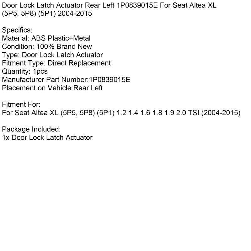 Door Lock Actuator Rear Left 1P0839015E For Seat Altea XL (5P5  5P8) 2004-2015
