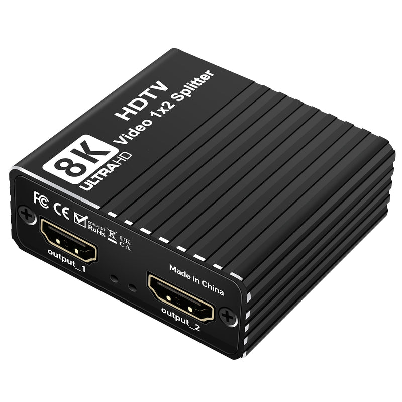 8K HDMI 1 to 2 Splitter HD2.1 8K60hz/4K120hz/1080P240hz w EDID 1 Input 2 Output