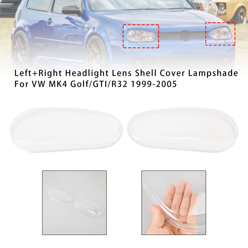 Left+Right Headlight Lens Shell Cover Lampshade For VW MK4 Golf/GTI/R32 99-2005