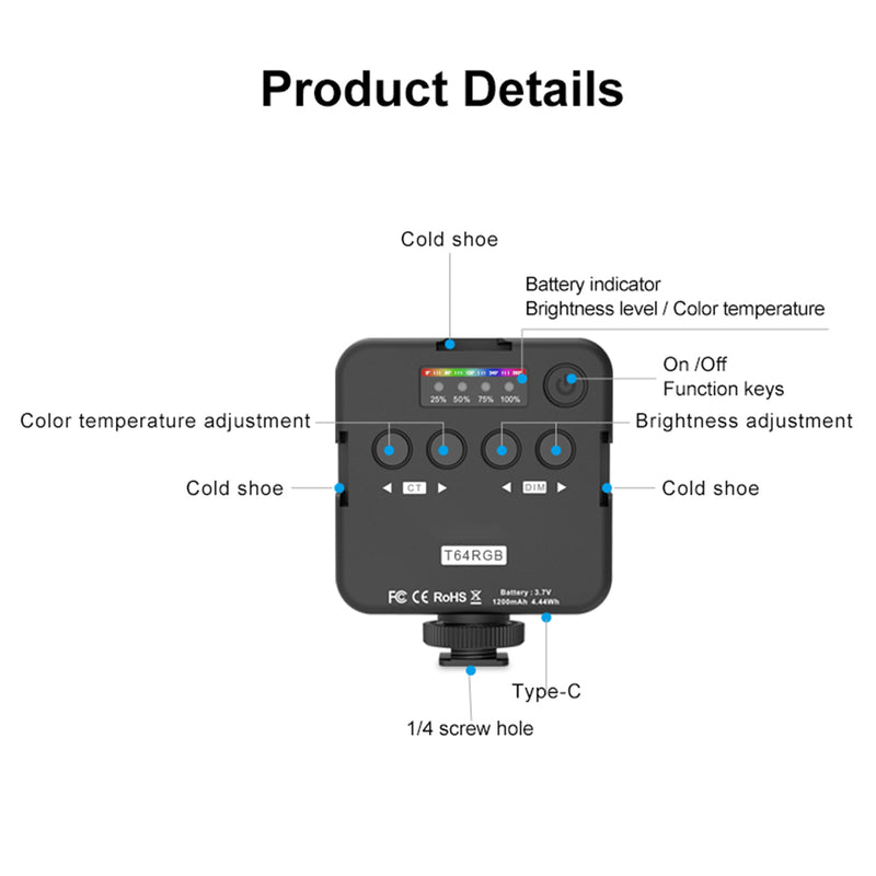 T64 RGB LED Video Light Fill Light Video Camera Mobile Phone Live Beauty Outdoor