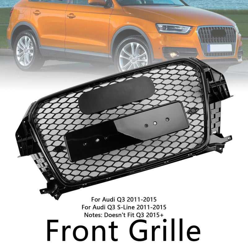 RSQ3 Style Gloss Black Front Honeycomb Mesh Grille Fit Audi Q3 2011-2015