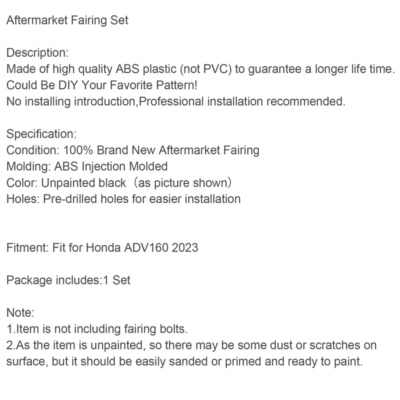Honda ADV 160 2023 Bodywork Fairing ABS Injection Molding Unpainted