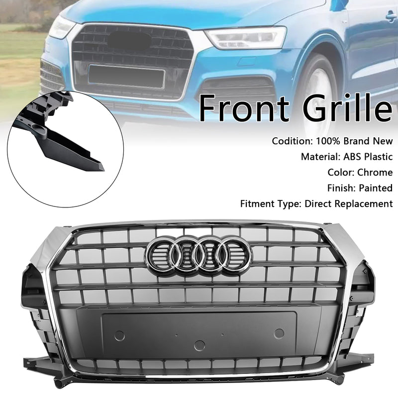 Chrome Front Bumper Grill Grille 8U0853653M Fit Audi Q3 8U 2016-2018 Facelift