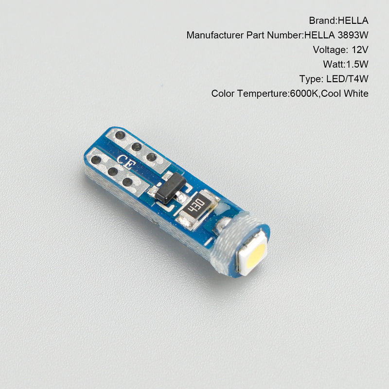 10X For HELLA LED Retrofit 2721W Wedge T5 12V 1W W2X4.6D 6000K