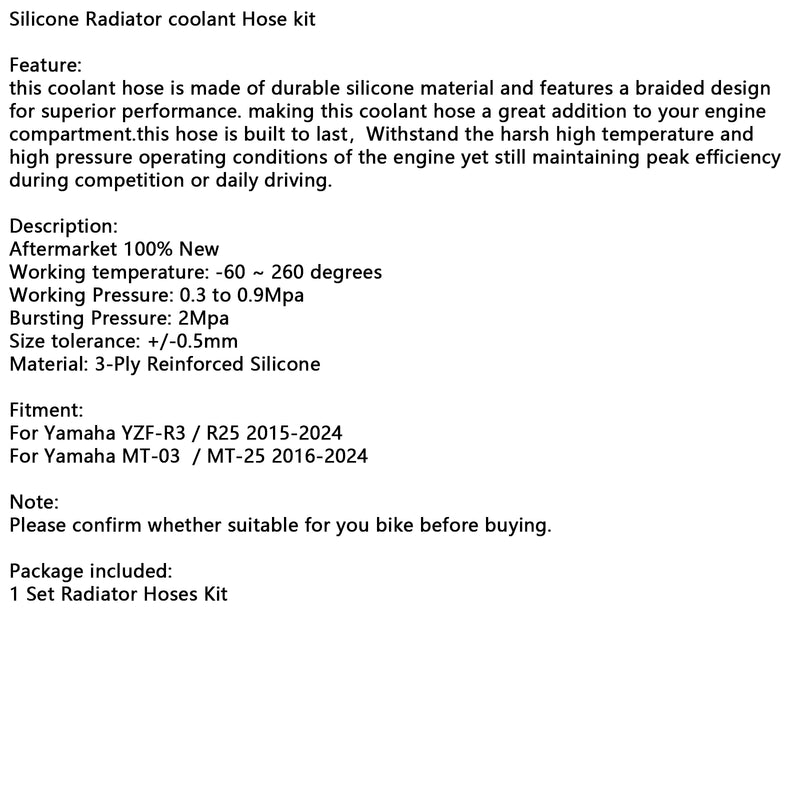 Silicone Radiator coolant Hose For Yamaha MT-03 MT-25 YZF R3 R25 2015-2024