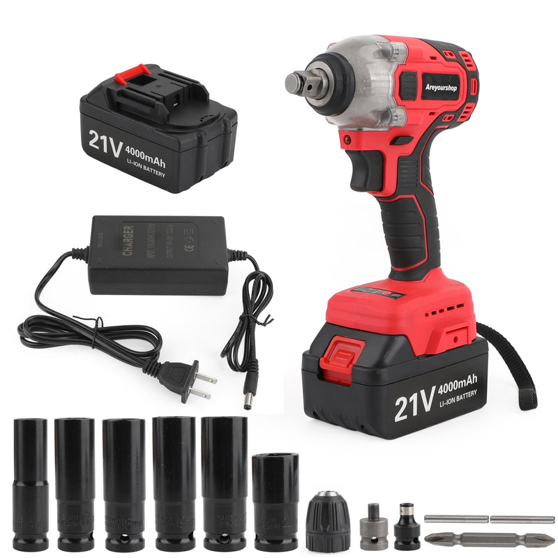 Brushless Impact Wrench Torque Rattle Gun Electric Ratchet w/battery 1/2" 21V