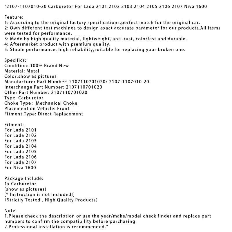 2107-1107010-20 Carburetor For Lada 2101 2102 2103 2104 2105 2106 2107 Niva 1600