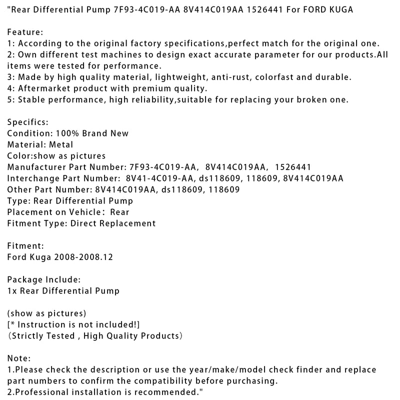 Rear Differential Pump 7F93-4C019-AA 8V414C019AA 1526441 For FORD KUGA