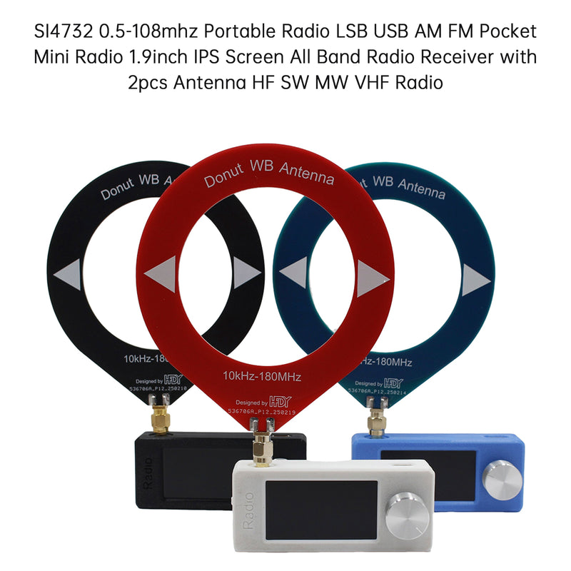 SI4732 Portable Radio 0.5-108MHz LSB USB AM FM Mini Pocket Radio with 2 Antenna