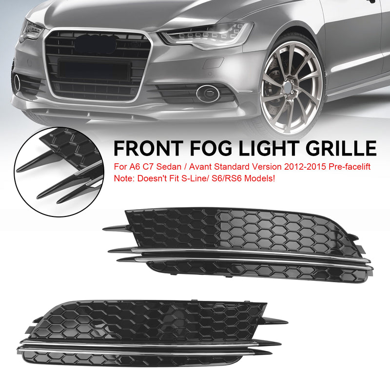 2PCS Front Fog Light Cover Bezel Grill Grille Fit Audi A6 4G C7 2012-2015