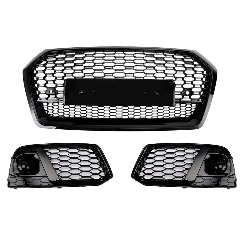Front Honeycomb Mesh Grill + Fog Lamp Grille Fit Audi Q5 SQ5 2018 2019